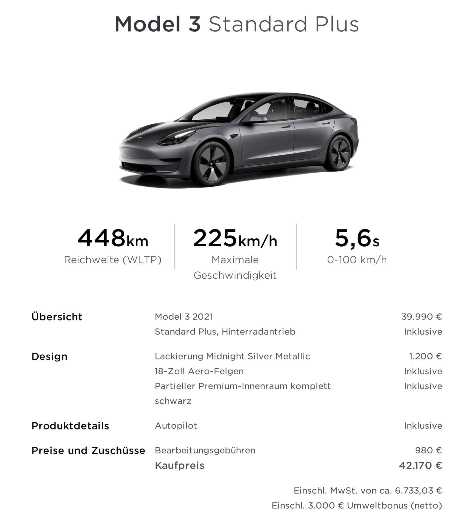 finn.auto Tesla Model 3 Konfiguration